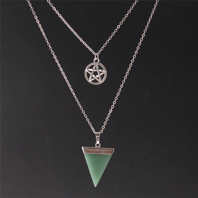 Wiccan Chakra Multi Layer Pentagram Pentacle Crystal Necklace - aleph-zero