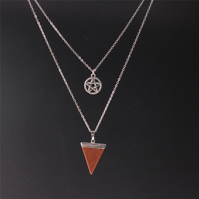 Wiccan Chakra Multi Layer Pentagram Pentacle Crystal Necklace - aleph-zero