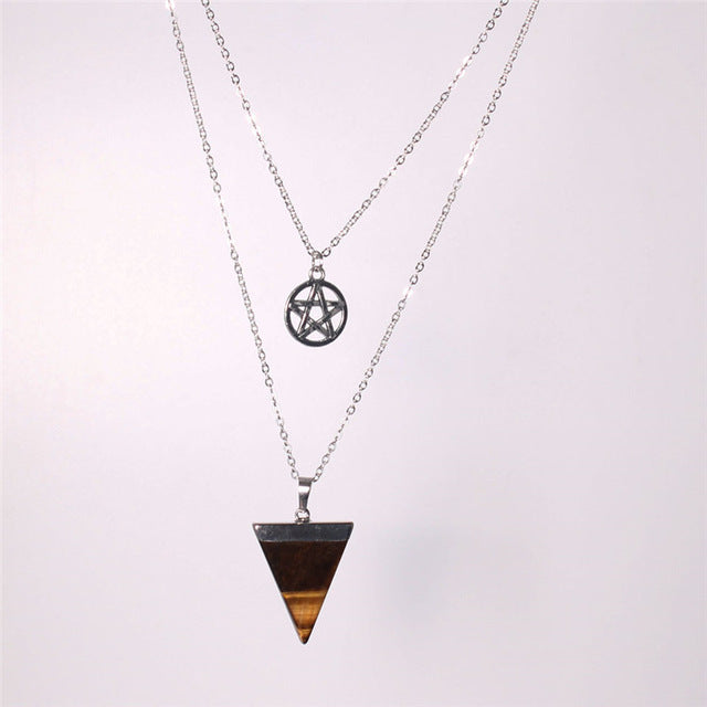 Wiccan Chakra Multi Layer Pentagram Pentacle Crystal Necklace - aleph-zero