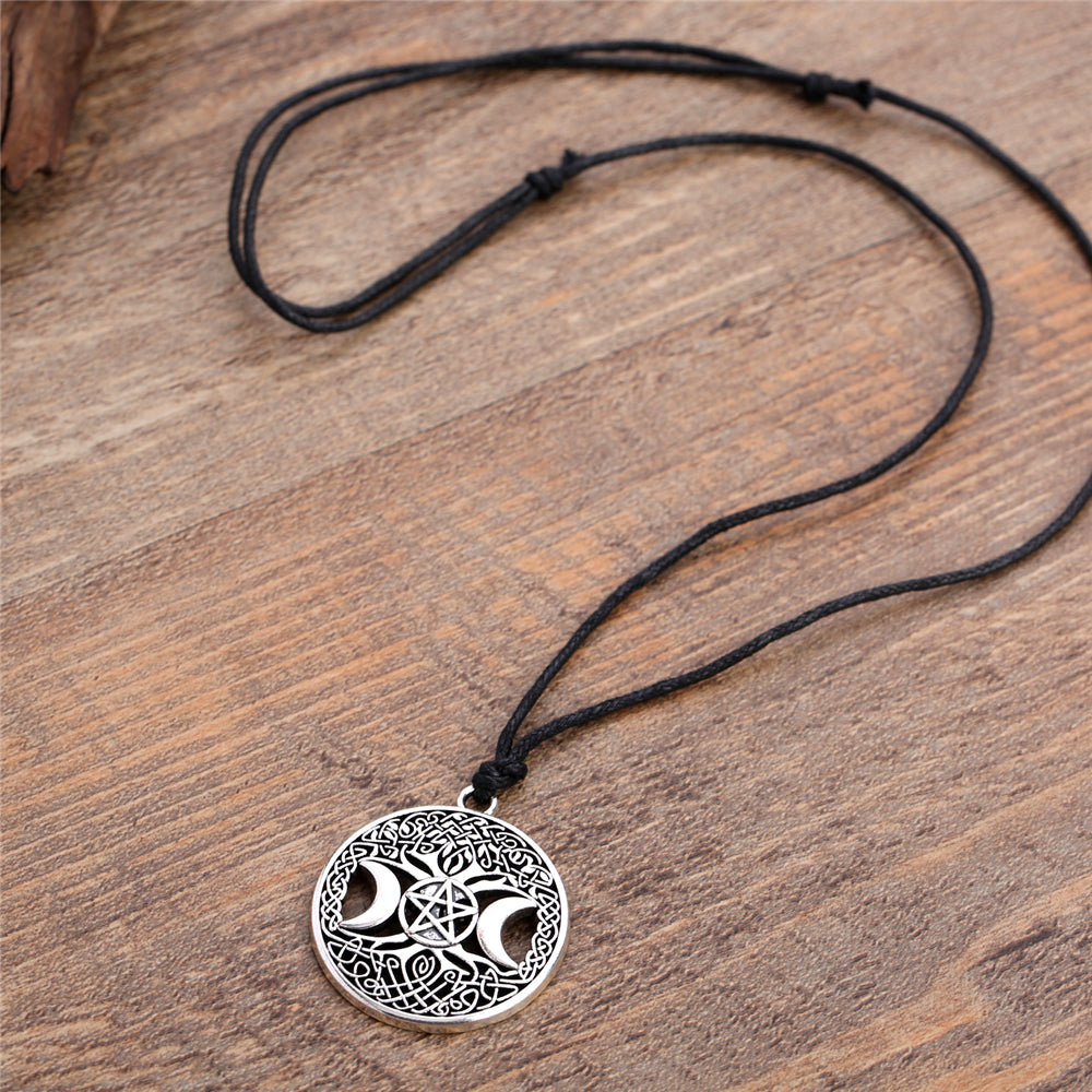 Triple Moon Goddess Pentagram Magick Amulet Necklace - aleph-zero
