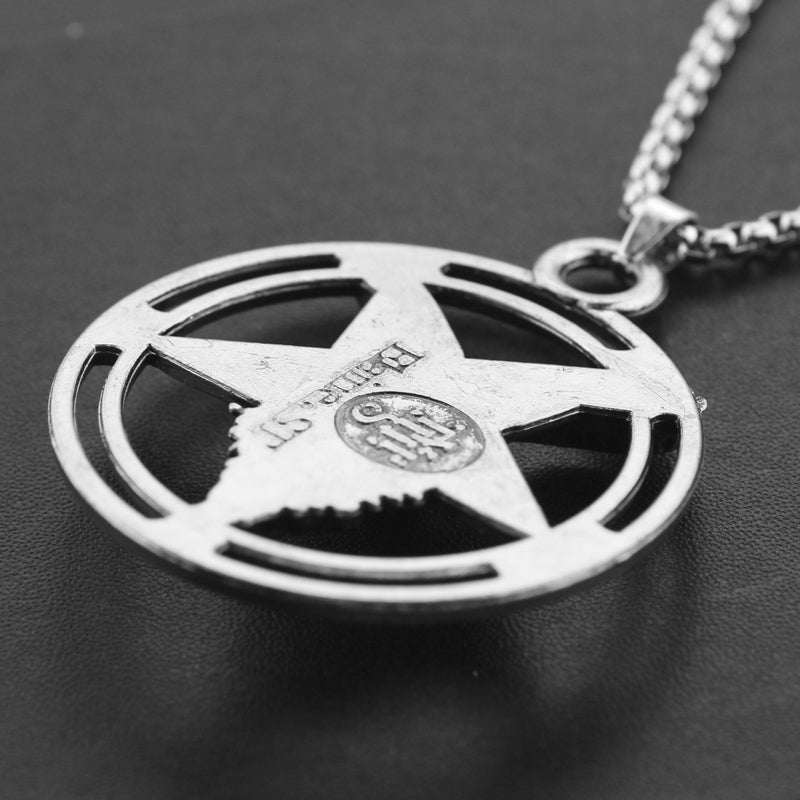Antiqued Baphomet Goat Head on Inverted Pentagram Necklace