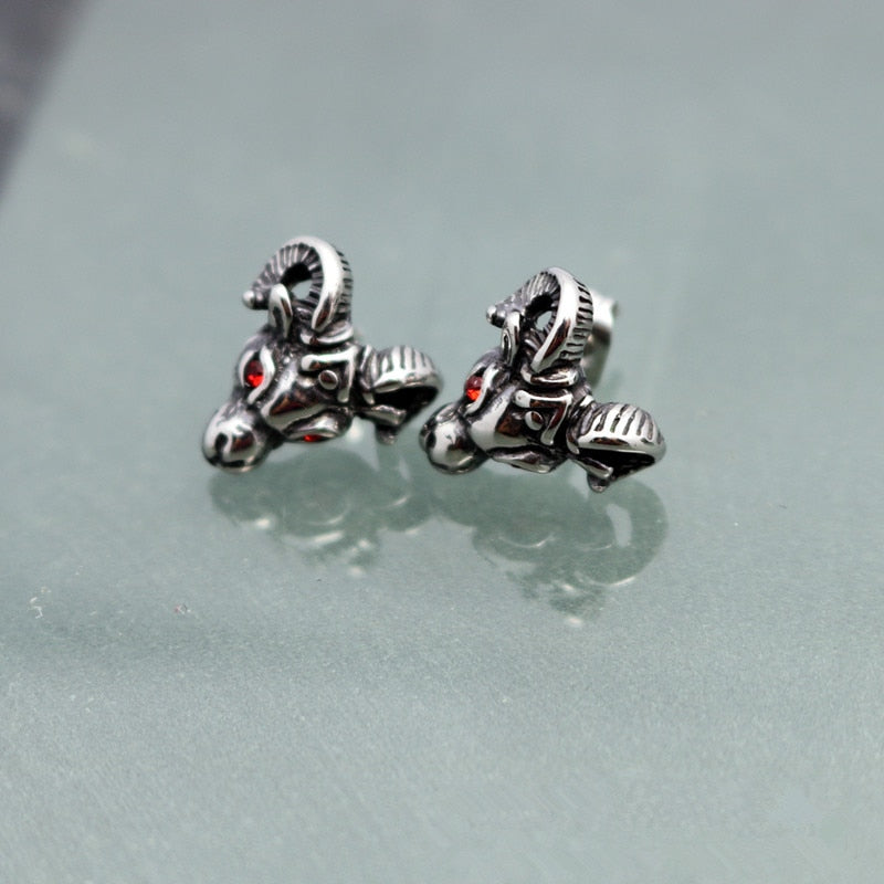Goat head titanium steel earrings