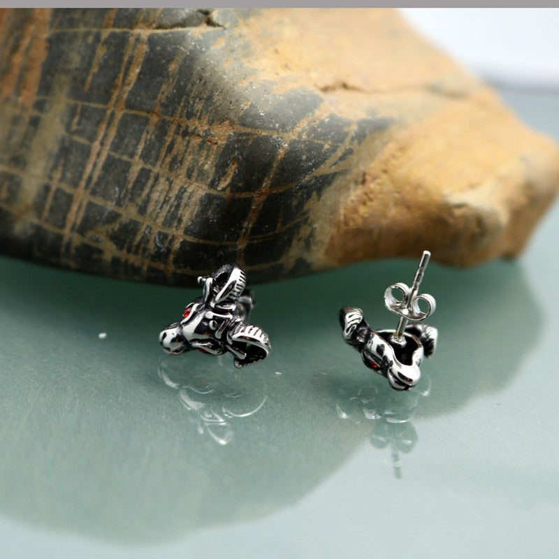 Goat head titanium steel earrings