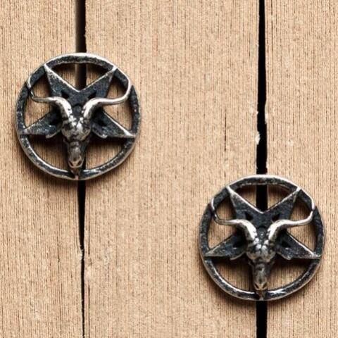 Vintage Sigil of Baphomet Satanic Silver Stud Earrings