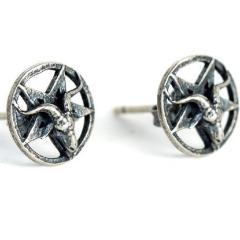 Vintage Sigil of Baphomet Satanic Silver Stud Earrings
