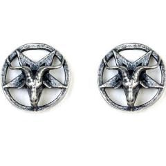Vintage Sigil of Baphomet Satanic Silver Stud Earrings