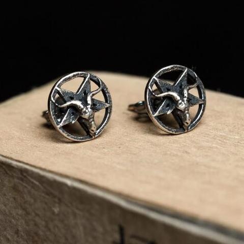 Vintage Sigil of Baphomet Satanic Silver Stud Earrings