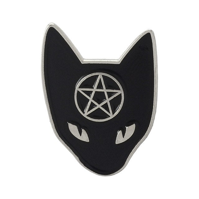 Black Pentagram Cat Wicca brooches