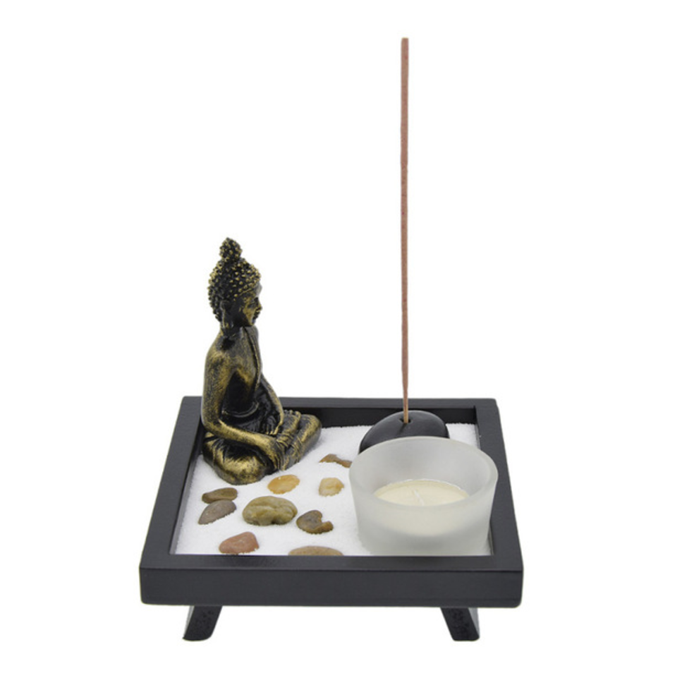 ZEN Garden Set: Buddha, Tealight Holder, Incense Burner,Rake Collectables - aleph-zero