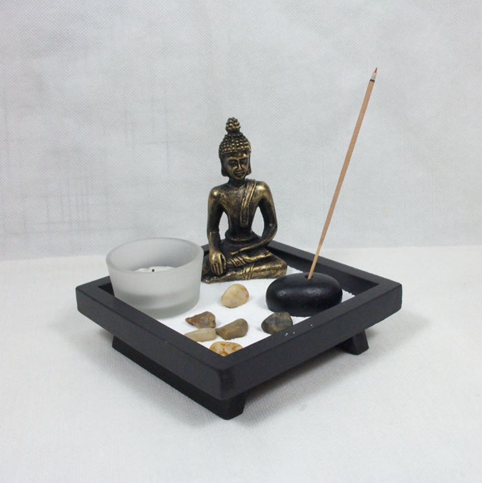 ZEN Garden Set: Buddha, Tealight Holder, Incense Burner,Rake Collectables - aleph-zero