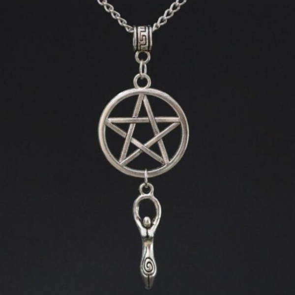 Pentagram & Fertility Goddess Necklace - aleph-zero