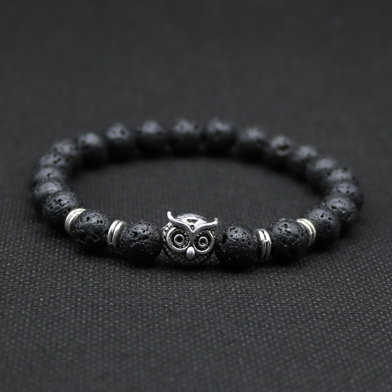 Owl head Lava Rock stone energy bracelet - aleph-zero