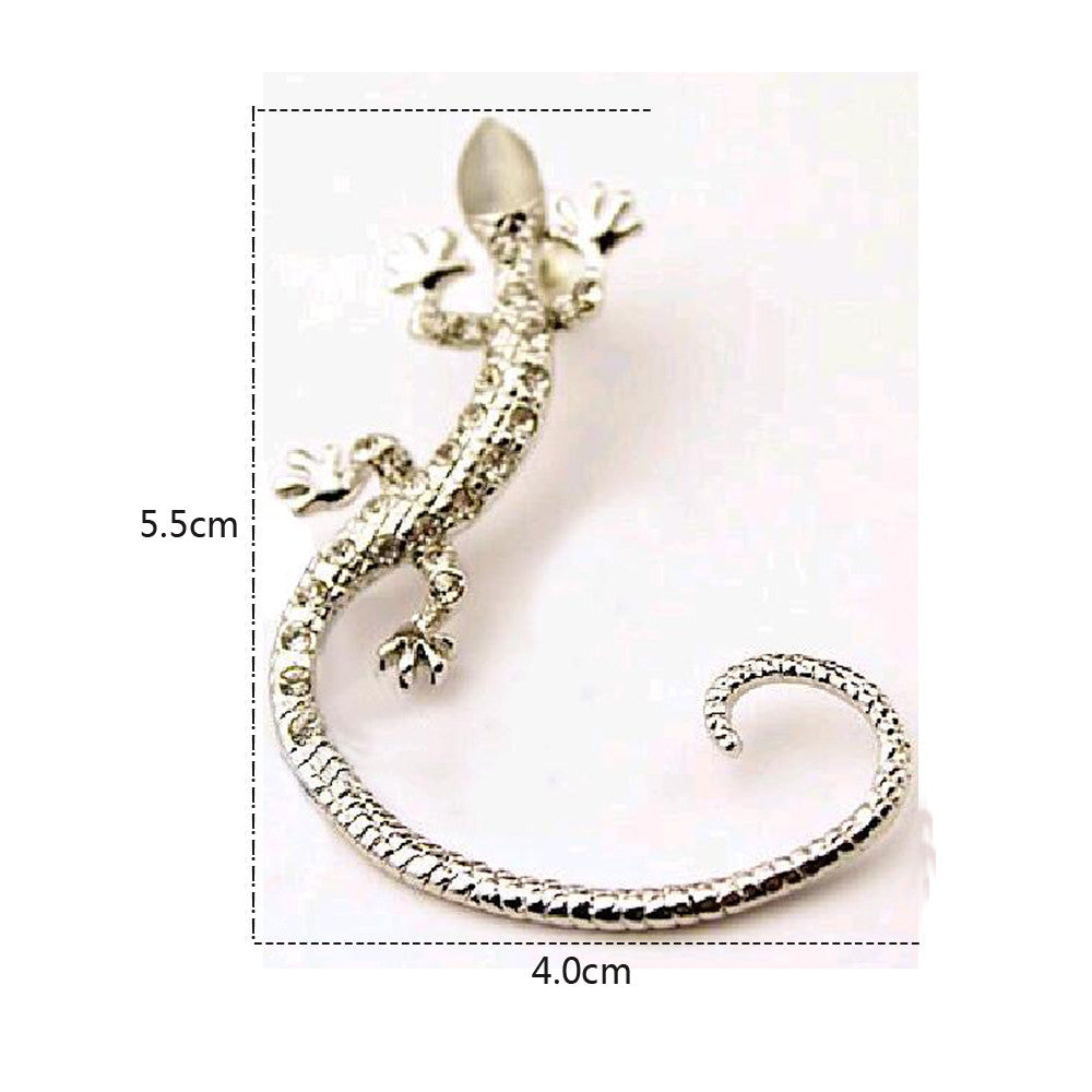 Lizard Reptile stud earrings, Rhinestone, rose gold - aleph-zero