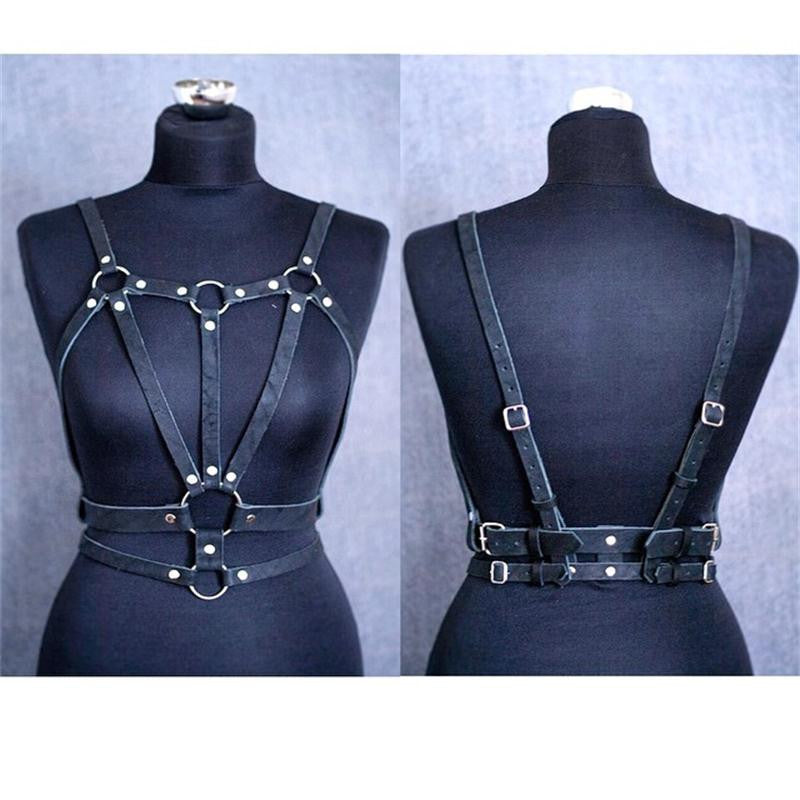 Leather Harness Handcrafted Body Bra - aleph-zero