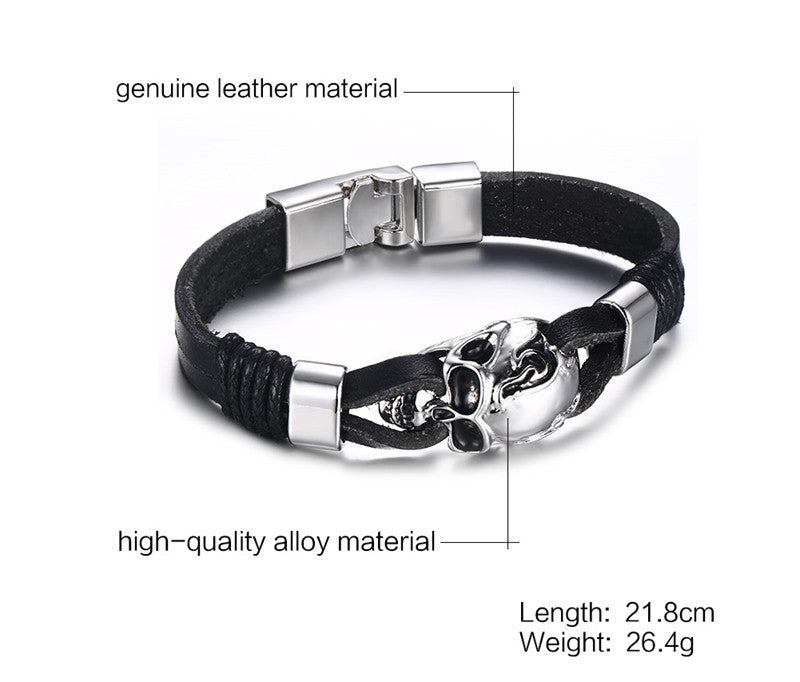 Skull Leather Bracelet - aleph-zero