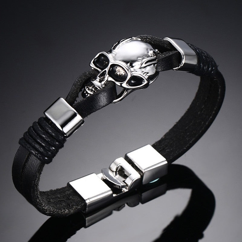 Skull Leather Bracelet - aleph-zero