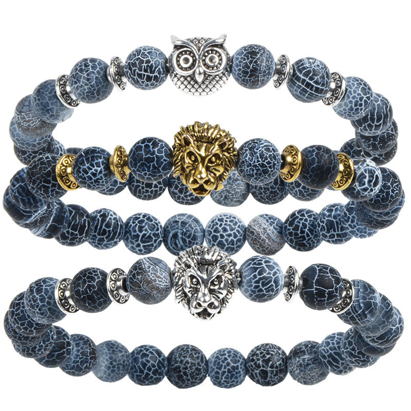 Leopard Tiger Eye, Lion Head, Owl Buddha, Charm Natural Stone Bracelet - aleph-zero