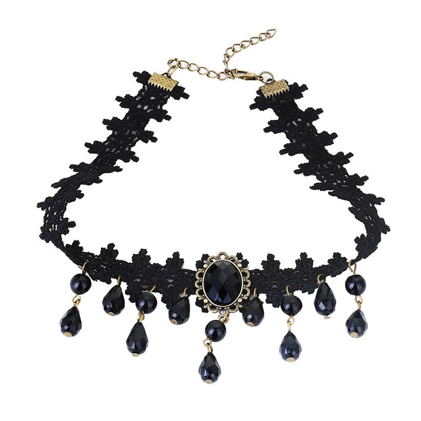 Sexy Gothic Neck Chokers, Crystal, Black Lace - aleph-zero