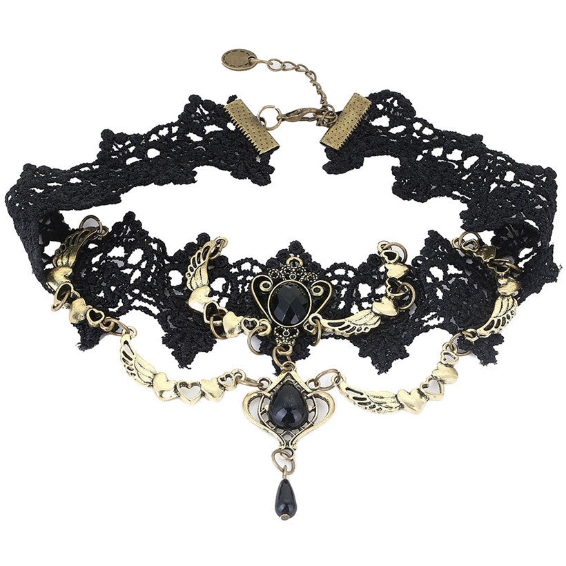 Sexy Gothic Neck Chokers, Crystal, Black Lace - aleph-zero
