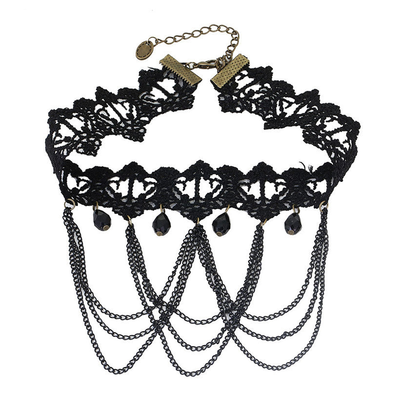 Sexy Gothic Neck Chokers, Crystal, Black Lace - aleph-zero