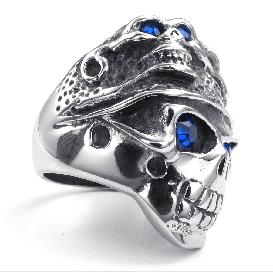 Stainless steel Skull Men's Blue Zircon Ring - aleph-zero