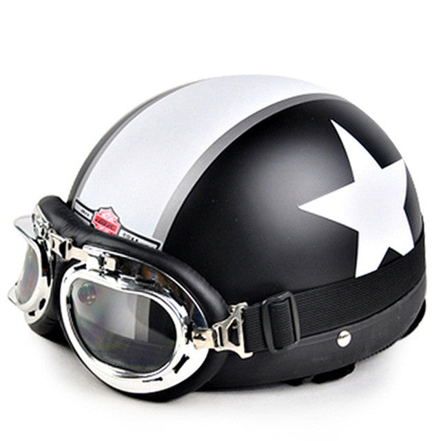 Skull Open Face Half Motorcycle Helmet & Goggles & Visor Motocross Mask - aleph-zero
