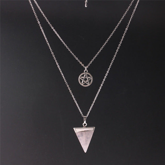 Wiccan Chakra Multi Layer Pentagram Pentacle Crystal Necklace - aleph-zero