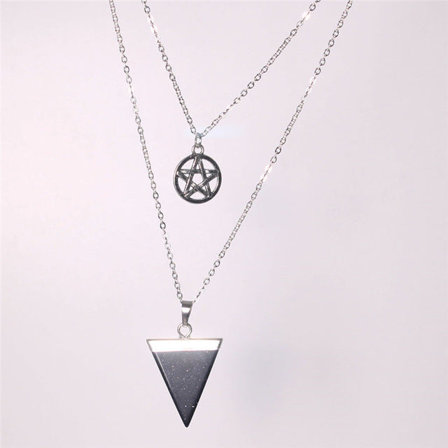 Wiccan Chakra Multi Layer Pentagram Pentacle Crystal Necklace - aleph-zero