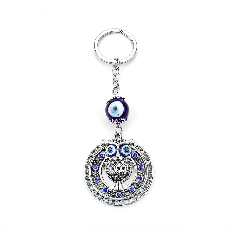 Silver Plated Crystal Owl lucky Keychain - aleph-zero