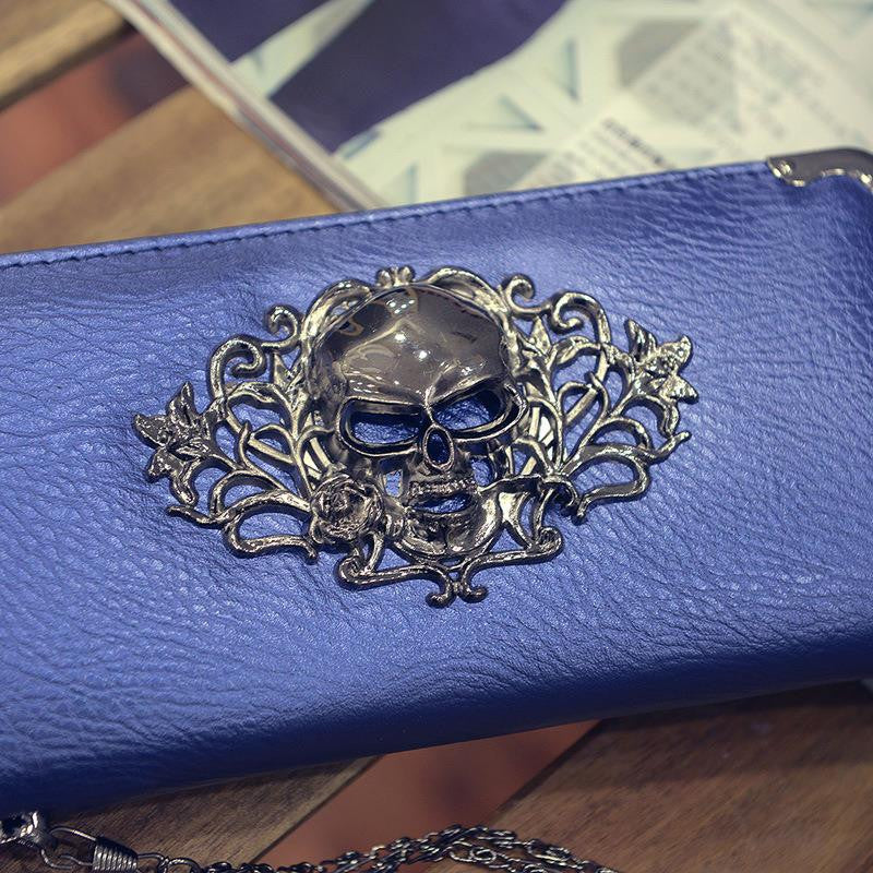 Skull Leather Wallet Zipper Clutch Bag - aleph-zero