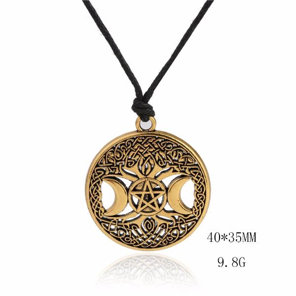 Triple Moon Goddess Pentagram Magick Amulet Necklace - aleph-zero