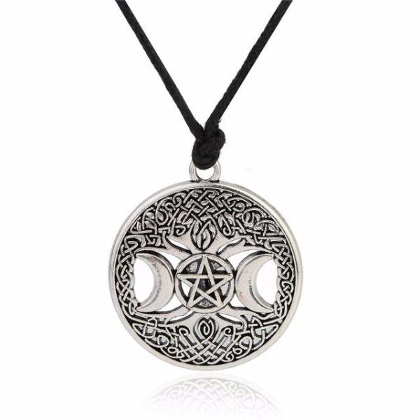 Triple Moon Goddess Pentagram Magick Amulet Necklace - aleph-zero