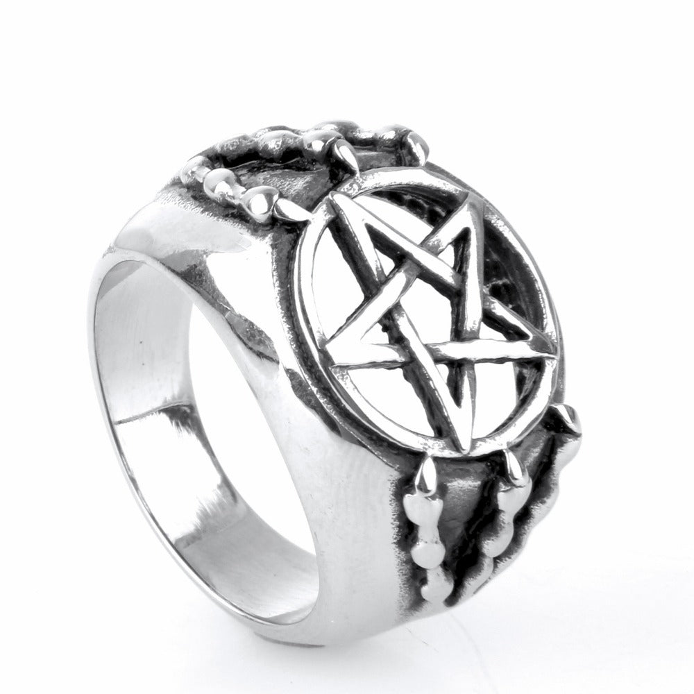 The pentagram dragon titanium steel talons ring - aleph-zero