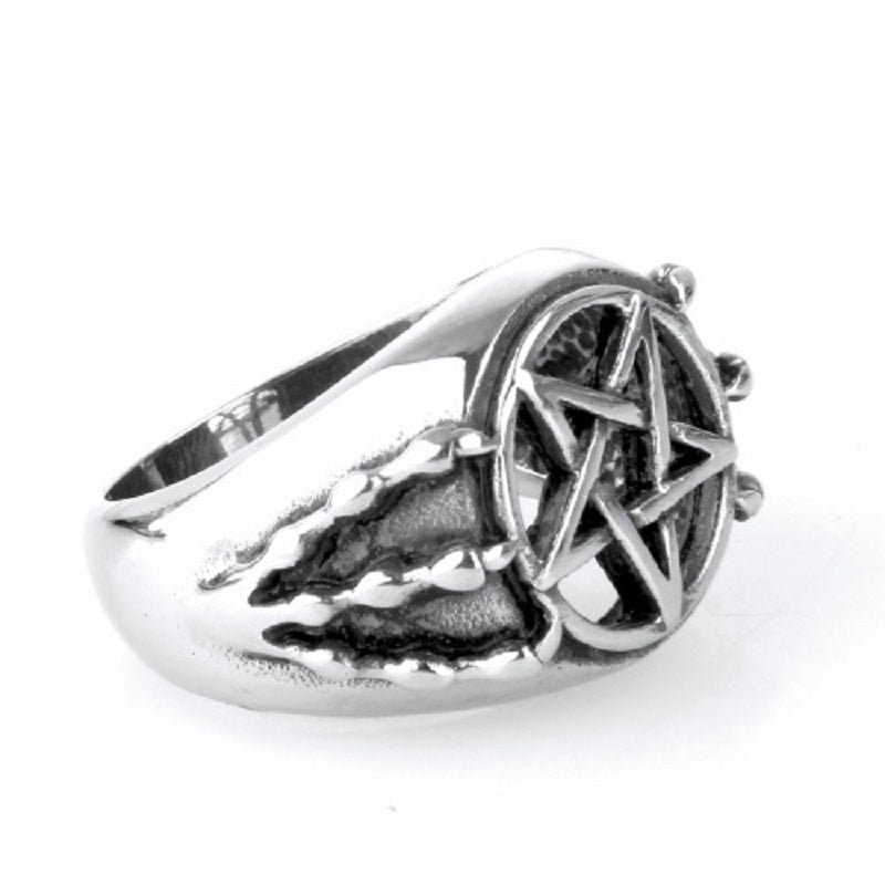 The pentagram dragon titanium steel talons ring - aleph-zero