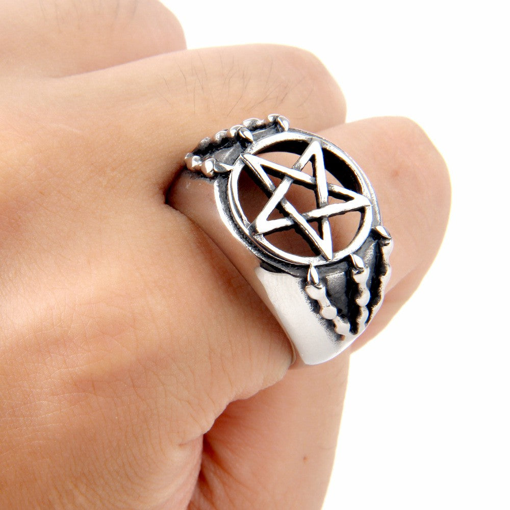 The pentagram dragon titanium steel talons ring - aleph-zero