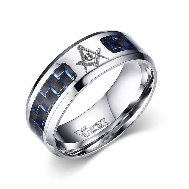 MASONIC CARBON FIBER STAINLESS STEEL RING - aleph-zero