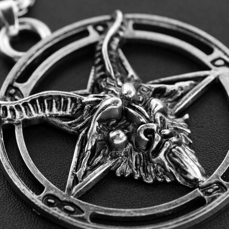 Antiqued Baphomet Goat Head on Inverted Pentagram Necklace