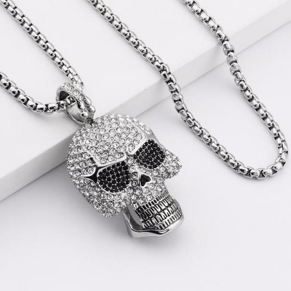 Full rhinestones Skull necklace - aleph-zero