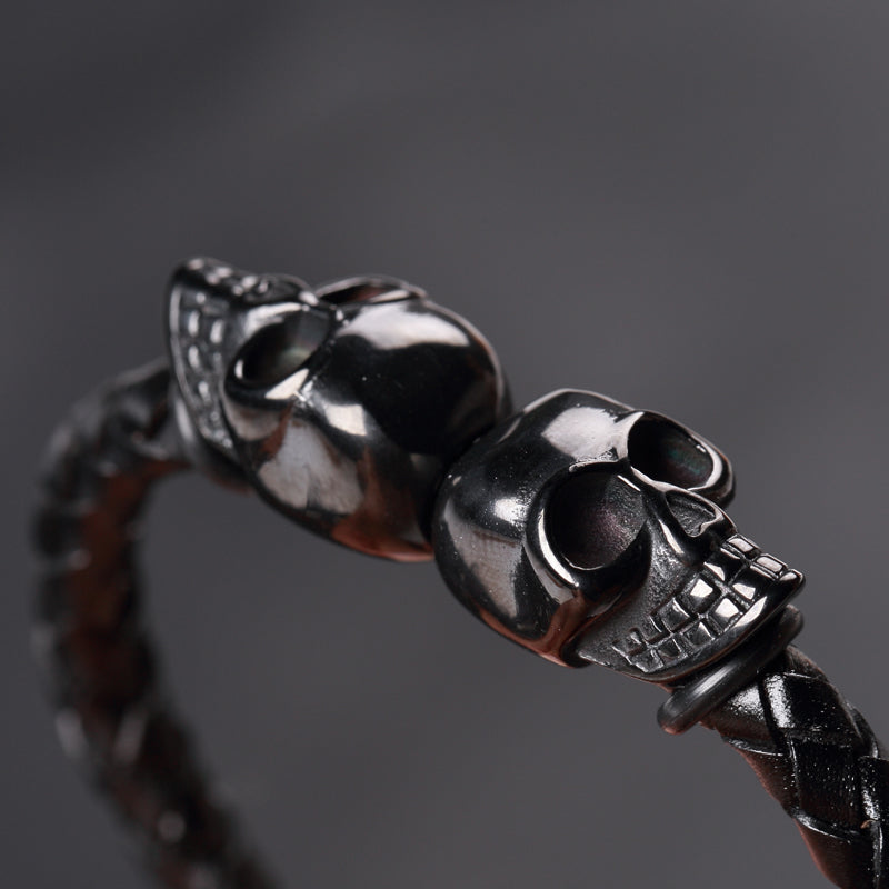 Skull Black Braided Leather Bracelets - aleph-zero