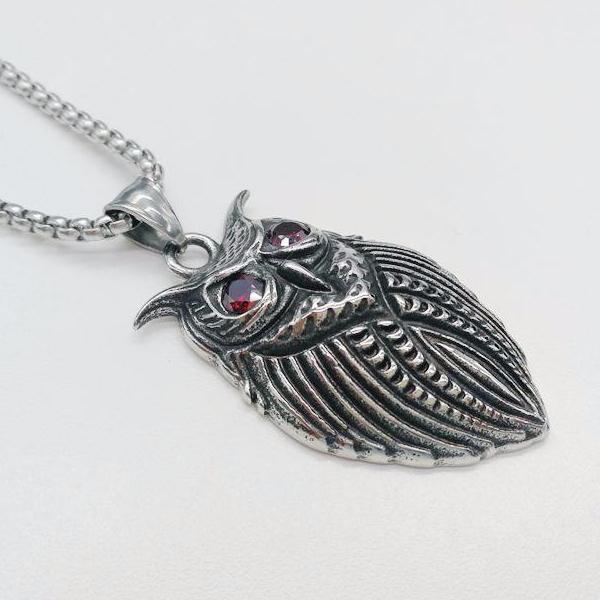 Red crystal eyes night owl necklace - aleph-zero