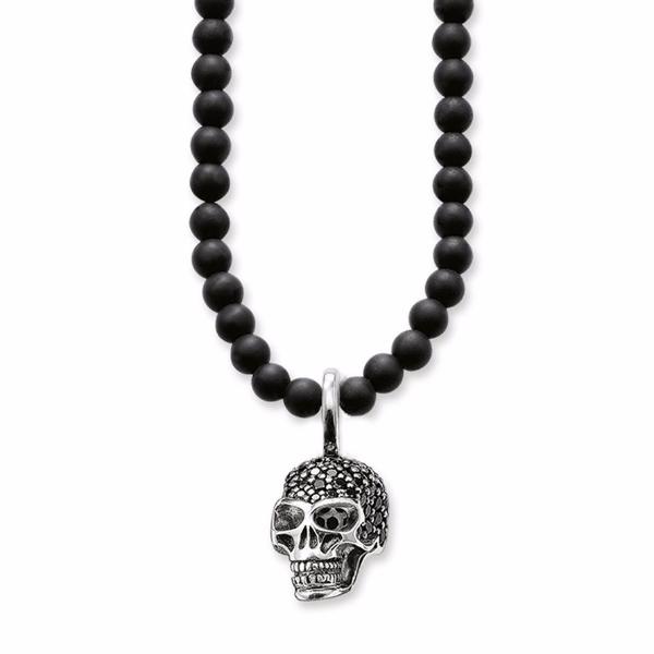 Beads zircon Skull Pendant, 925 Sterling Silver Necklace - aleph-zero