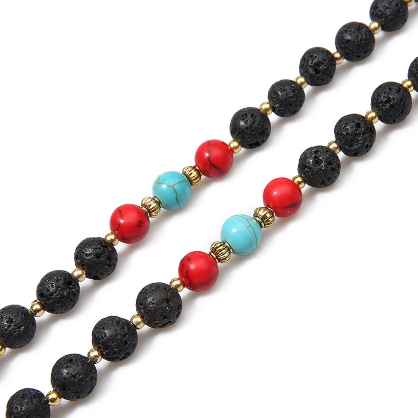 Boho Handmade Lava Stone/ Turquoise Long Mala Necklace