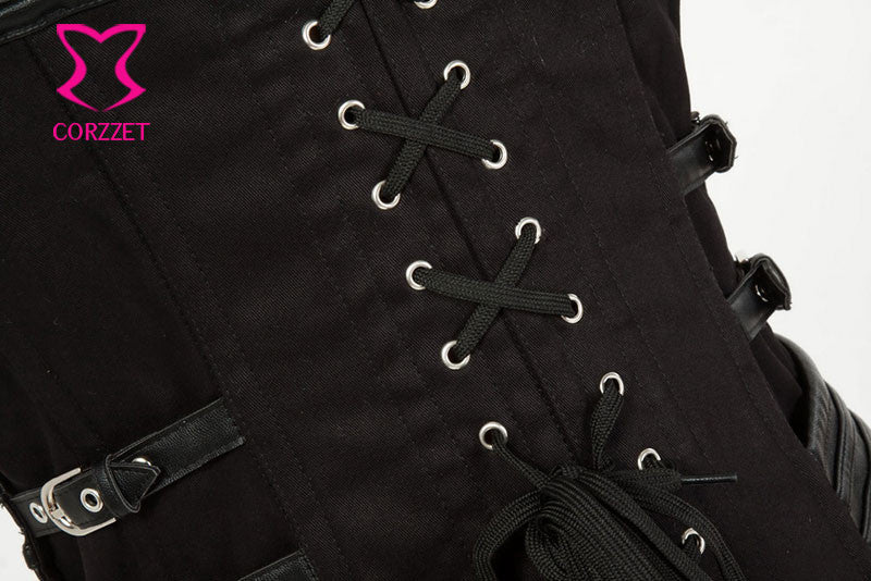 Gothic Black Leather Corset Steampunk Bustier With Shoulder Bolero - aleph-zero