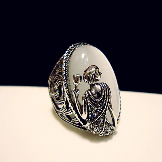 White Opal Goddess Ring