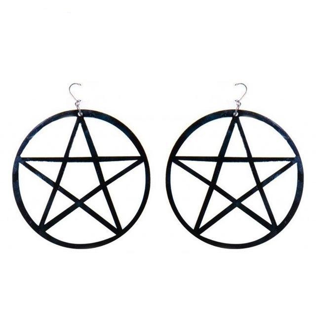 Big Black Pentagram Hanging Earrings