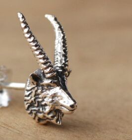 Goat Rams Head Stud Earrings