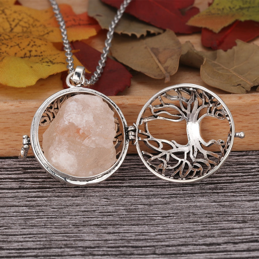 Tree of Life Locket with Natural Salt Crystal Necklace