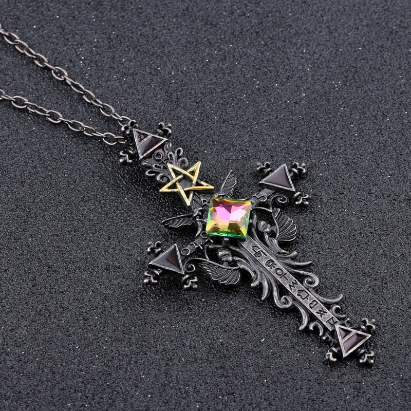 Vintage Gothic Cross Pentagram Necklace