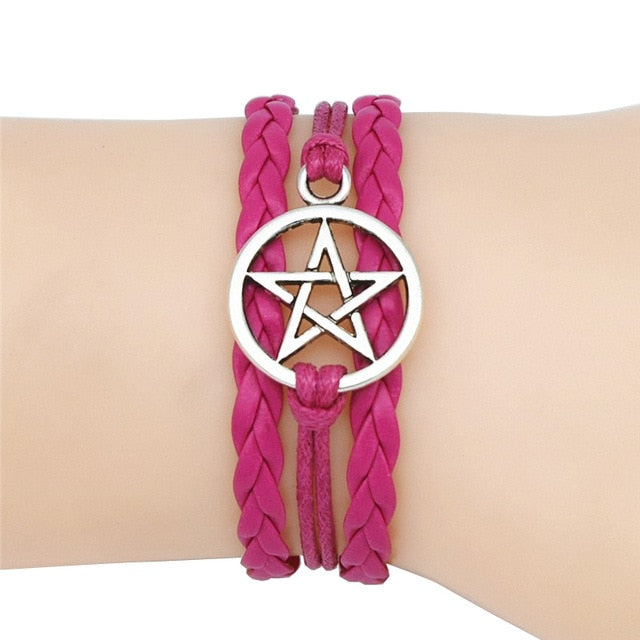 Pentagram Wiccan Pentacle Leather Bracelet