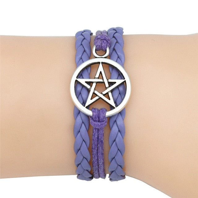 Pentagram Wiccan Pentacle Leather Bracelet